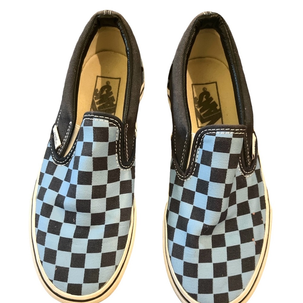 VANS Classic Slip-On Checkerboard Shoe, Blue Checkerboard, Women’s 7